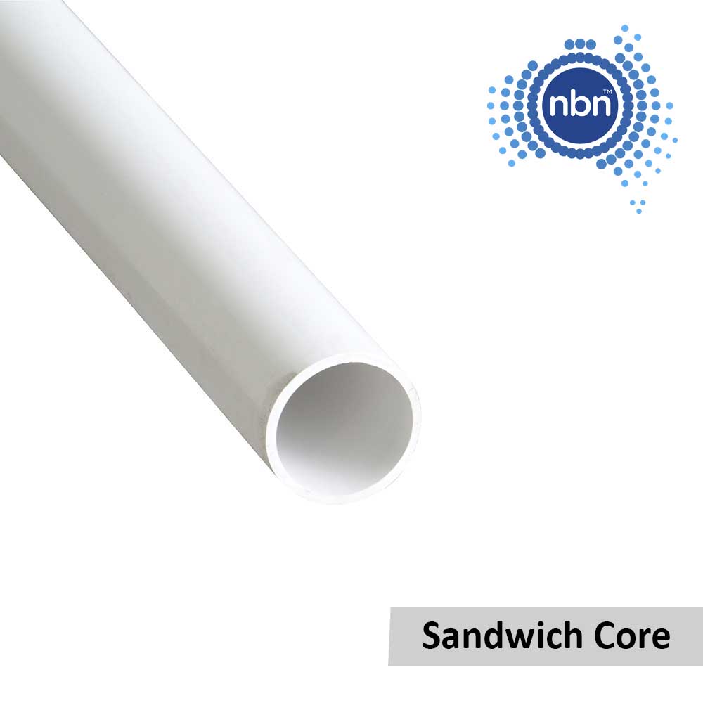 Communication PVC White Rigid Conduit Sandwich Core NBN Spec 100mm ID X 4.5m